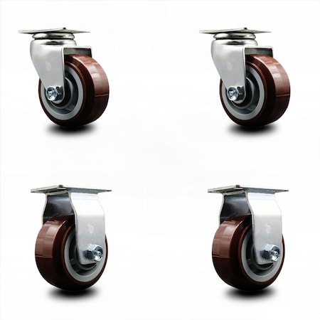 Service Caster 4 Inch Poly on Polyolefin Caster Set with Roller Bearings 2 Swivel 2 Rigid SCC SCC-20S420-PPUR-2-R-2